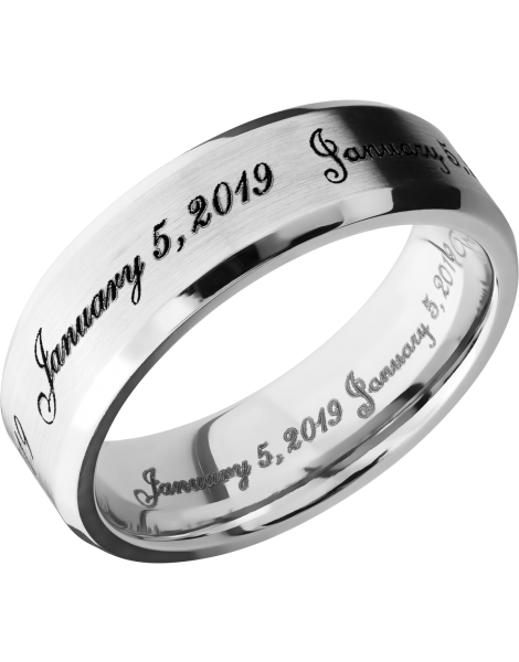 Cobalt chrome 7mm beveled band with laser-carved fonts