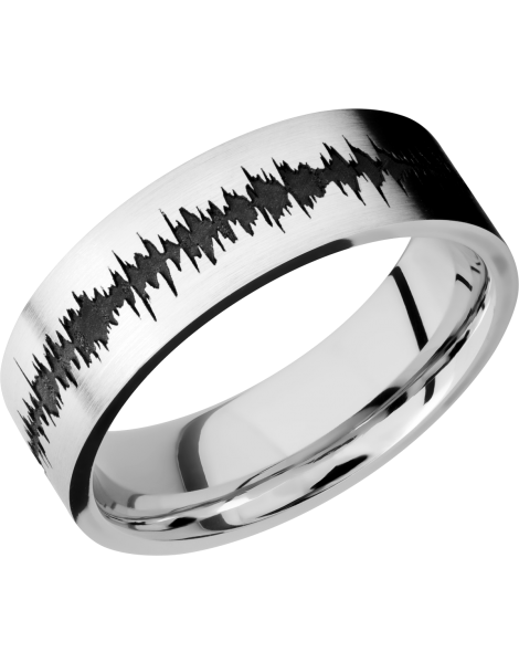 Cobalt chrome 7mm flat band with a laser-carved soundwave