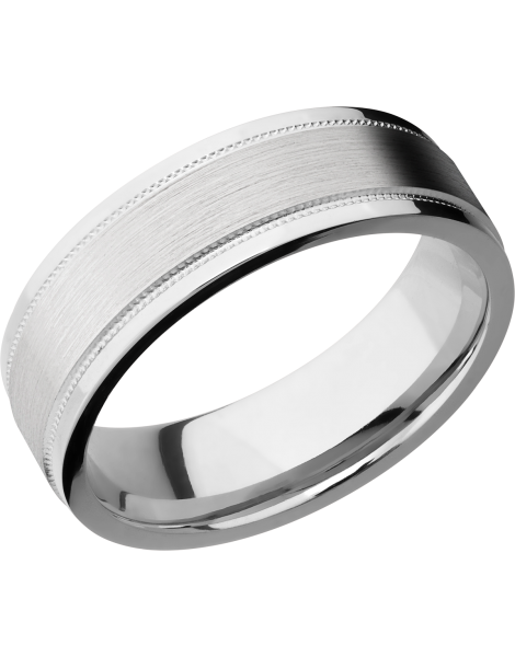 Cobalt chrome 7mm flat band with grooved edges and reverse milgrain detail