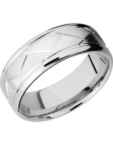 Cobalt chrome 8mm beveled band with laser-carved flatweave pattern