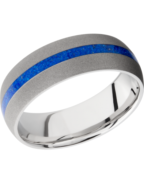 Cobalt chrome 8mm domed band with a mosaic inlay of Lapis