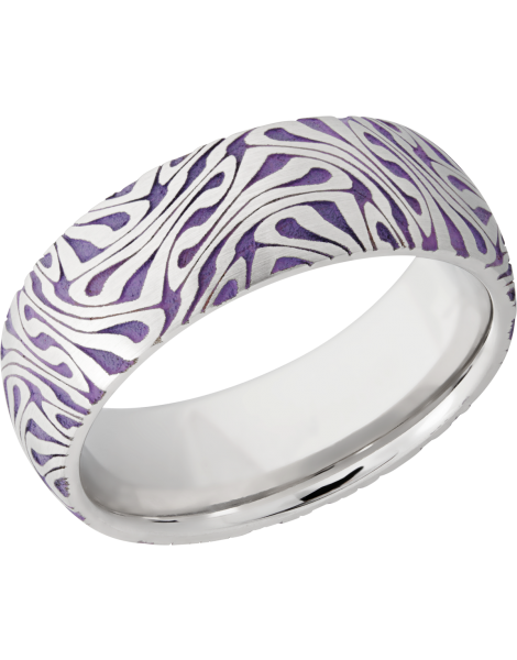 Cobalt chrome 8mm domed band with a laser-carved escher pattern featuring Bright Purple Cerakote in the recessed pattern