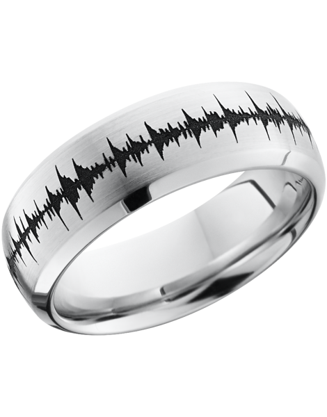 Cobalt chrome 8mm domed band with a laser-carved soundwave