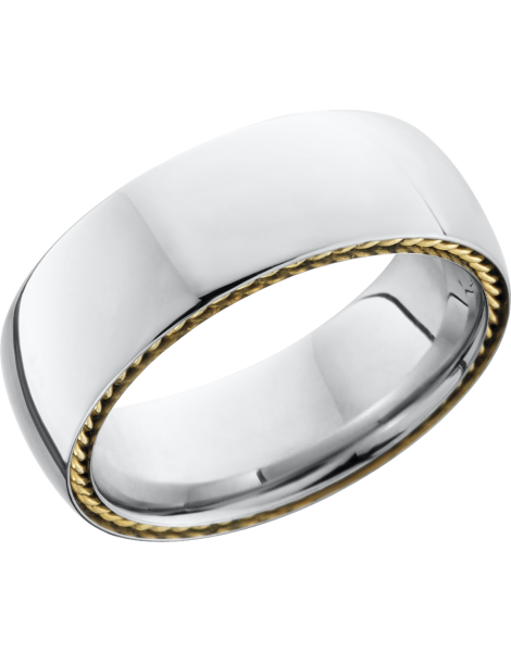 Cobalt chrome 8mm domed band with 14K yellow gold sidebraid inlays