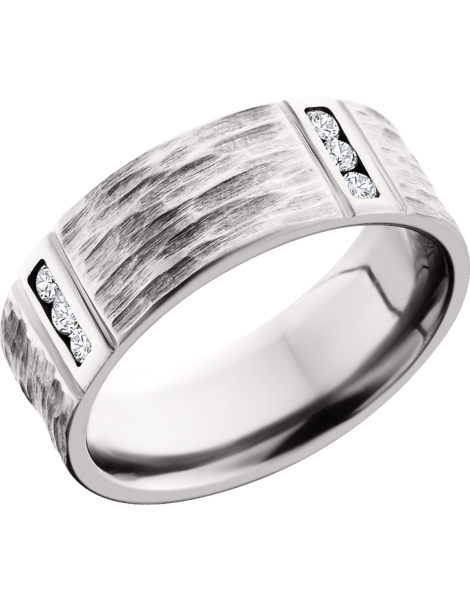 Cobalt chrome 8mm flat band with 4 segments featuring .3ct white diamond accents