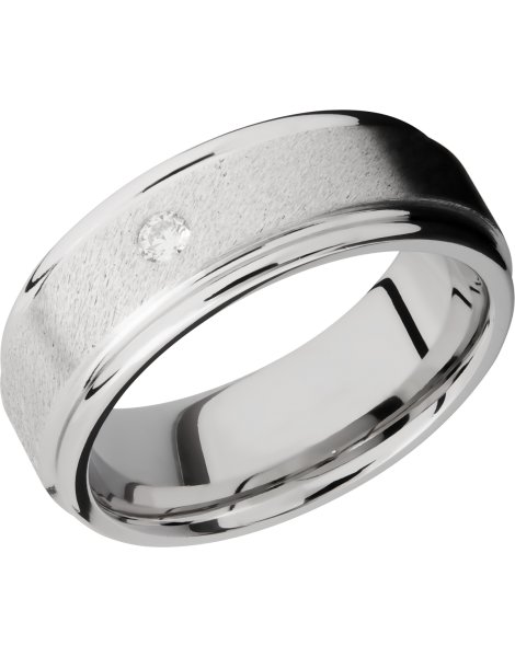 Cobalt chrome 8mm flat band with rounded edges and a .07ct flush-set diamond