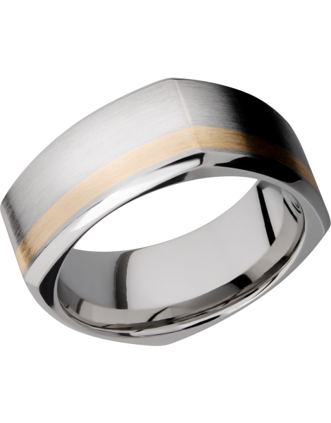 Cobalt chrome 9mm square band with an off center inlay of 14K yellow gold