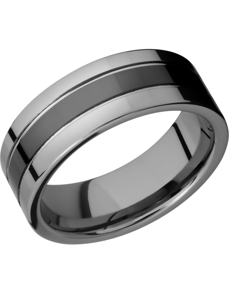 Tungsten and Ceramic 8mm flat band with grooves