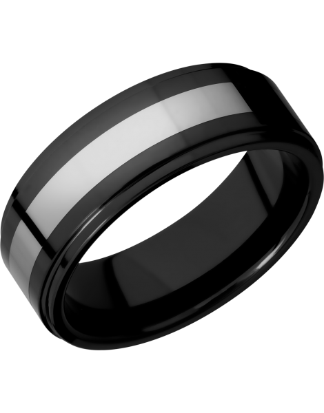 Tungsten and Ceramic 8mm flat band with grooved edges