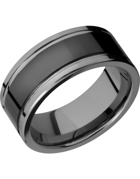 Tungsten and Ceramic 9mm flat band with grooves