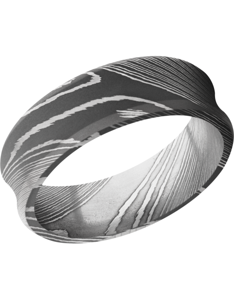 Handmade 7mm Damascus steel beveled band with a concave center