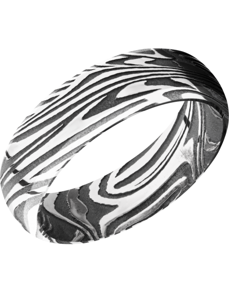 Handmade 7mm sunset Damascus steel domed band with beveled edges