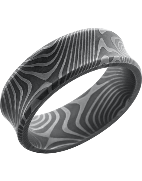Handmade 8mm flattwist Damascus steel band with a concave center and beveled edges
