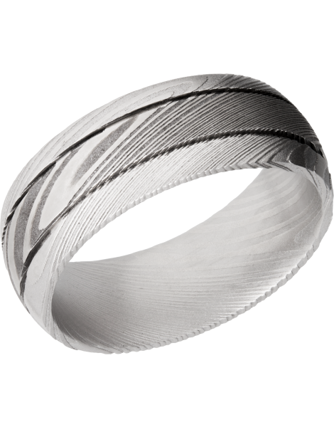 Handmade 8mm Damascus steel domed band with 2, .5mm grooves