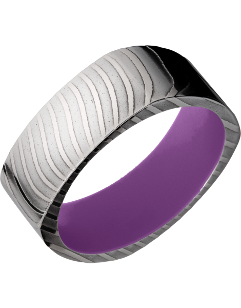 Tiger Damascus steel flat, square 8mm band with a Wild Purple Cerakote sleeve