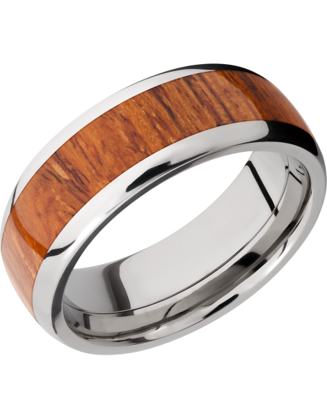 Titanium 8mm domed band with an inlay of Desert Ironwood hardwood
