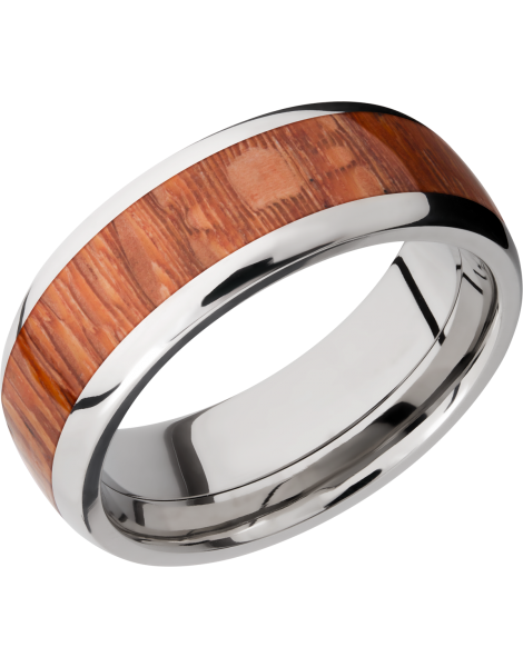 Titanium 8mm domed band with an inlay of Leopard hardwood