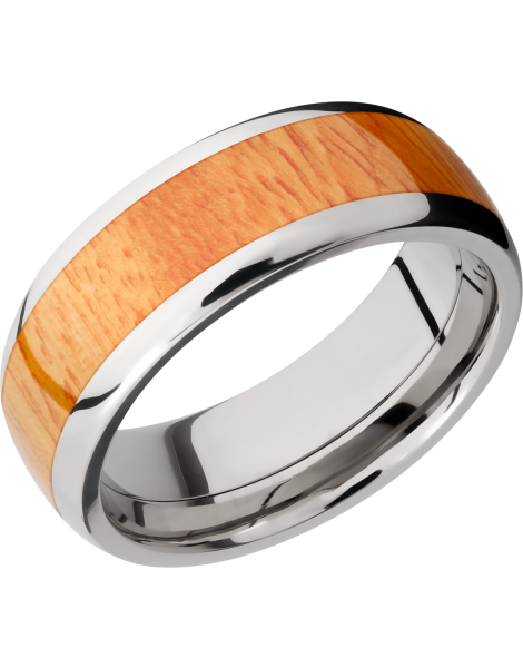 Titanium 8mm domed band with an inlay of Osage Orange hardwood