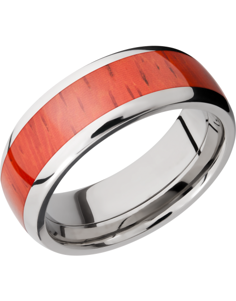 Titanium 8mm domed band with an inlay of Padauk hardwood