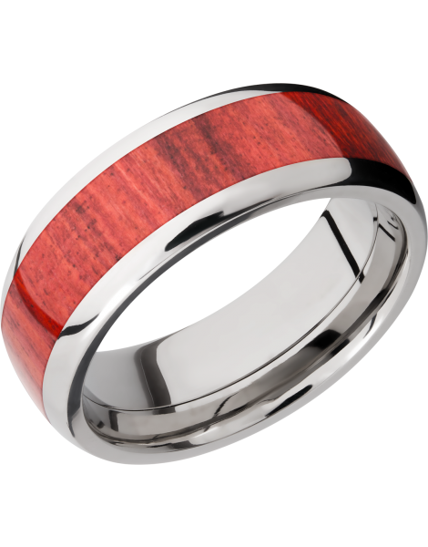 Titanium 8mm domed band with an inlay of Honduras Redheart hardwood