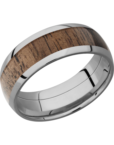 Titanium 8mm domed band with an inlay of Walnut hardwood