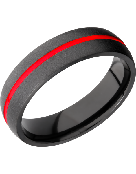 Zirconium 6mm domed band with a 1mm groove featuring red Cerakote