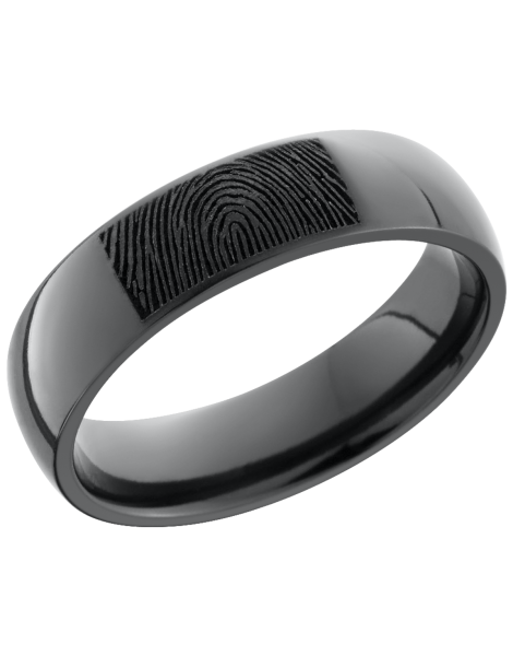 Zirconium 6mm domed band with a laser-carved fingerprint