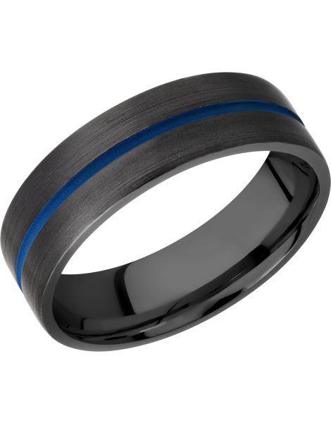 Zirconium 7mm flat band with 1, 1mm blue Cerakote groove