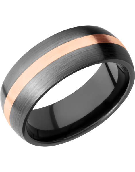 Zirconium 8mm domed band with an inlay of 14K rose gold
