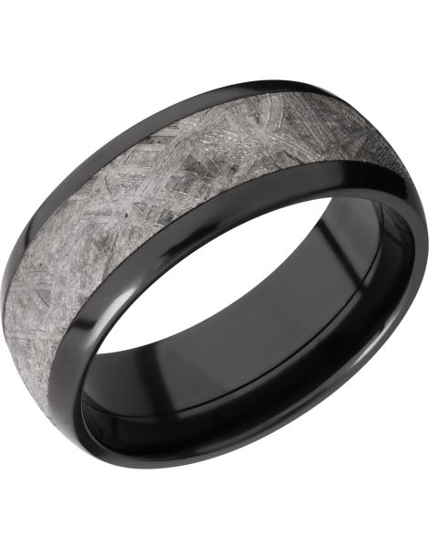 Zirconium 8mm domed band with an inlay of authentic Gibeon Meteorite