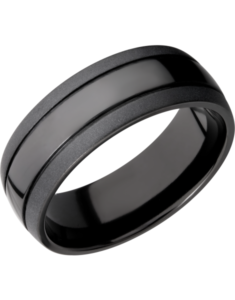 Zirconium 8mm domed band with 2, .5 mm grooves