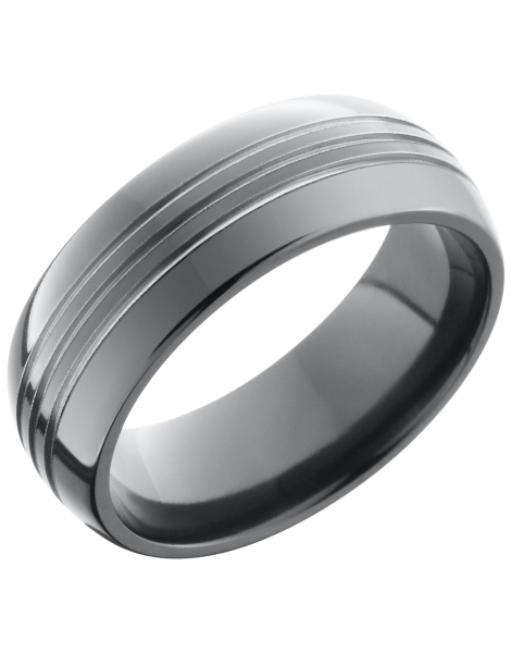 Zirconium 8mm domed band with 3, .5mm grooves