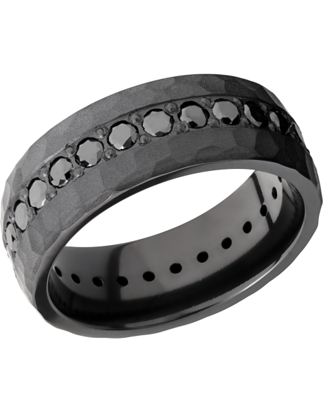 Zirconium 8mm domed band with .06ct bead-set eternity black diamonds