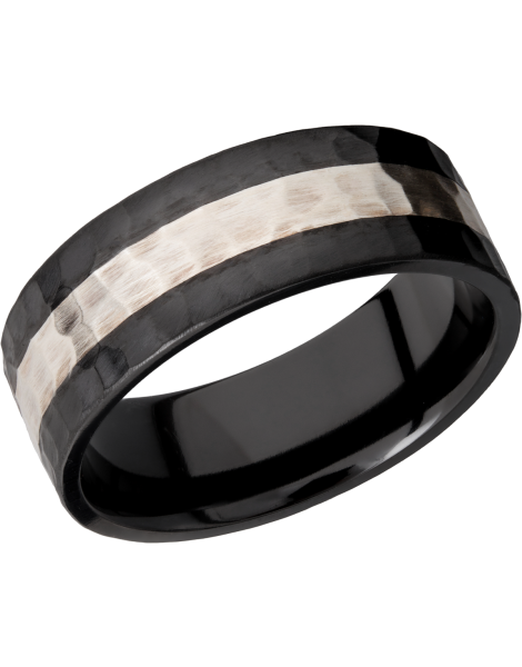 Zirconium 8mm flat band with an inlay of sterling silver