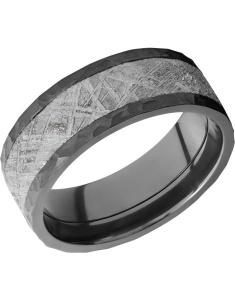 Zirconium 8mm flat band with an inlay of authentic Gibeon Meteorite