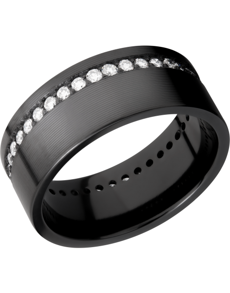 Zirconium 9mm flat band with off-centered bead-set eternity .02ct diamonds